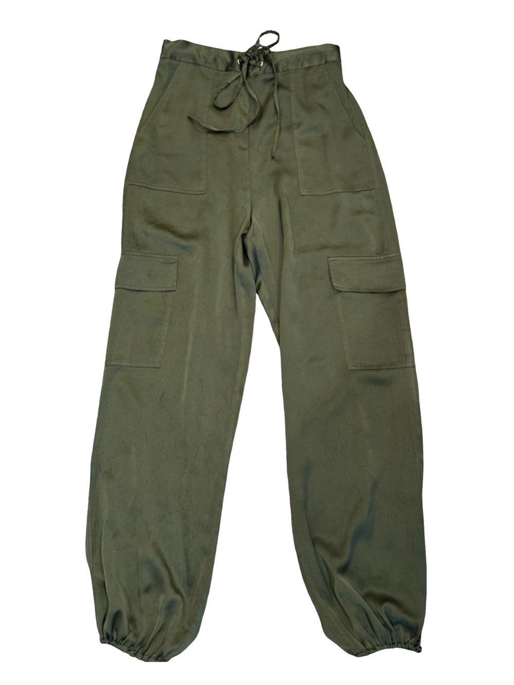 🌱🍃 ASOS Olive Green Elastic Satin Waist Pants Joggers with Drawstring 🍃🌱